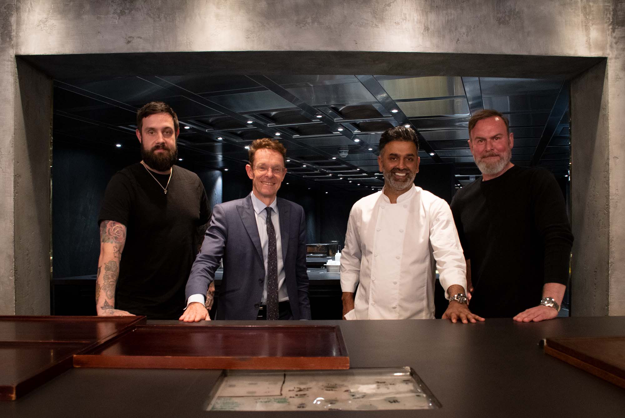 A photograph from left to right: Alex Claridge, head chef and owner of The Wilderness and the West Midland Combined Authority's night-time economy advisor; Andy Street, mayor of the West Midlands, Akhtar Islam, owner of Opheem, and Glynn Purnell, head chef and owner of Purnell.