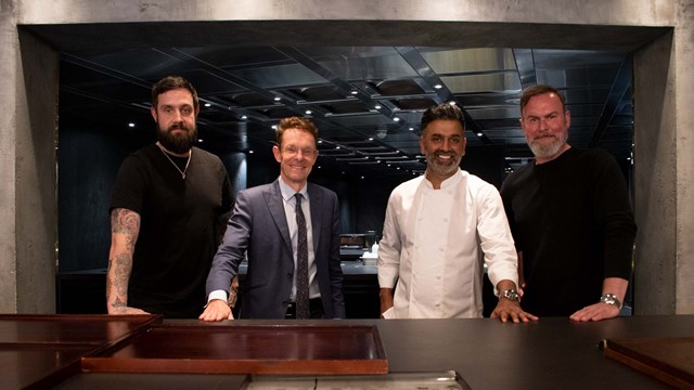 A photograph from left to right: Alex Claridge, head chef and owner of The Wilderness and the West Midland Combined Authority's night-time economy advisor; Andy Street, mayor of the West Midlands, Aktar Islam, owner of Opheem, and Glynn Purnell, head chef and owner of Purnell.