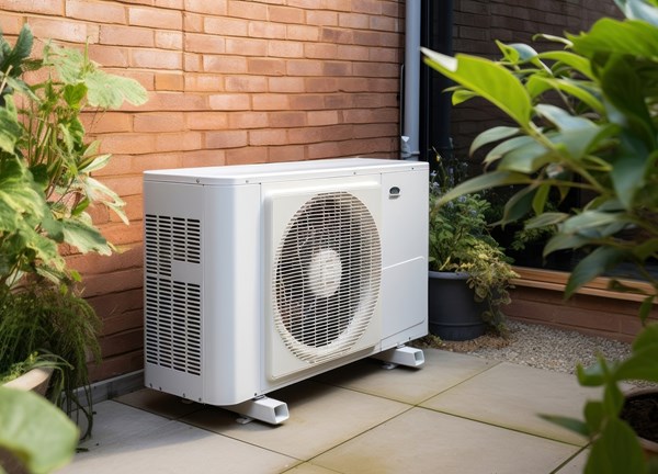 Image from RawPixel, heat pump with greenery.