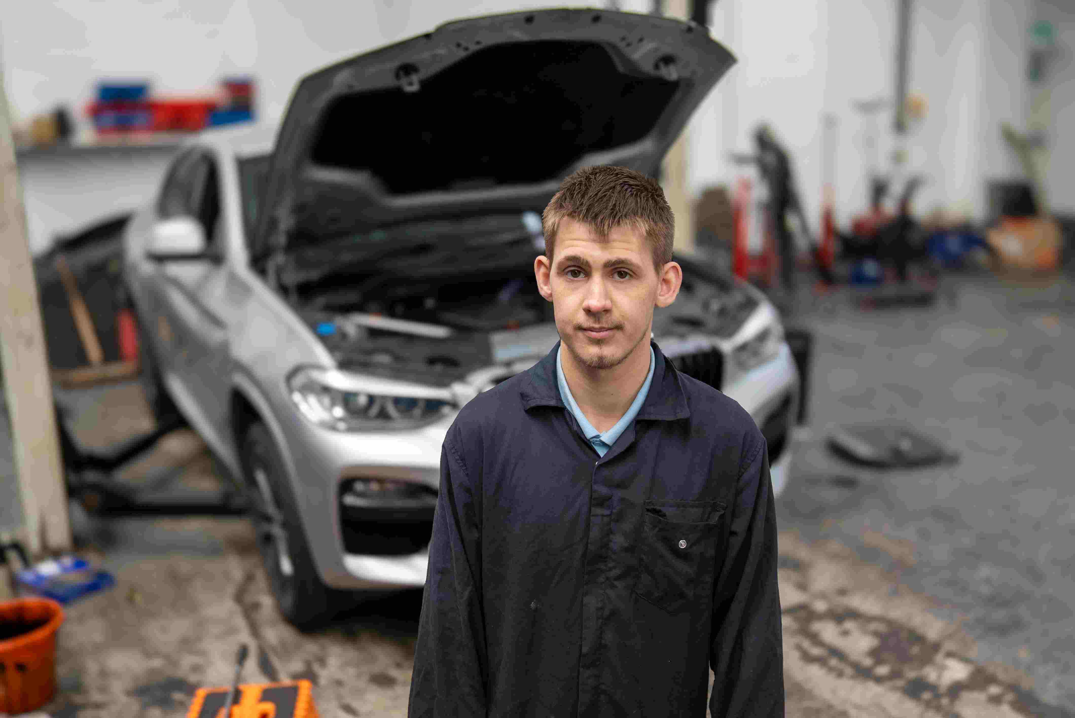 Ben Challice at his place of work - Rehal Autohaus 