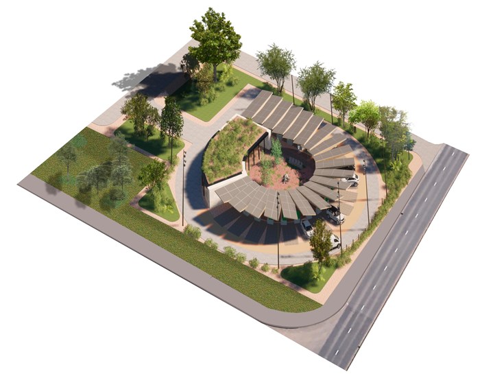 Digital render of electric vehicle charging station