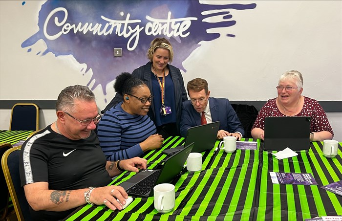 Andy Street, Mayor of the West Midlands and chair of the West Midlands Combined Authority (WMCA), recently visited Fens Pool Community Centre in Dudley where he met local people benefitting from digital devices to help get them online and improve their digital and numeracy skills. Pictured with the Mayor are Clive Bicknell, Dorain Reid, Stacey Rollinson and Ann Raybone.