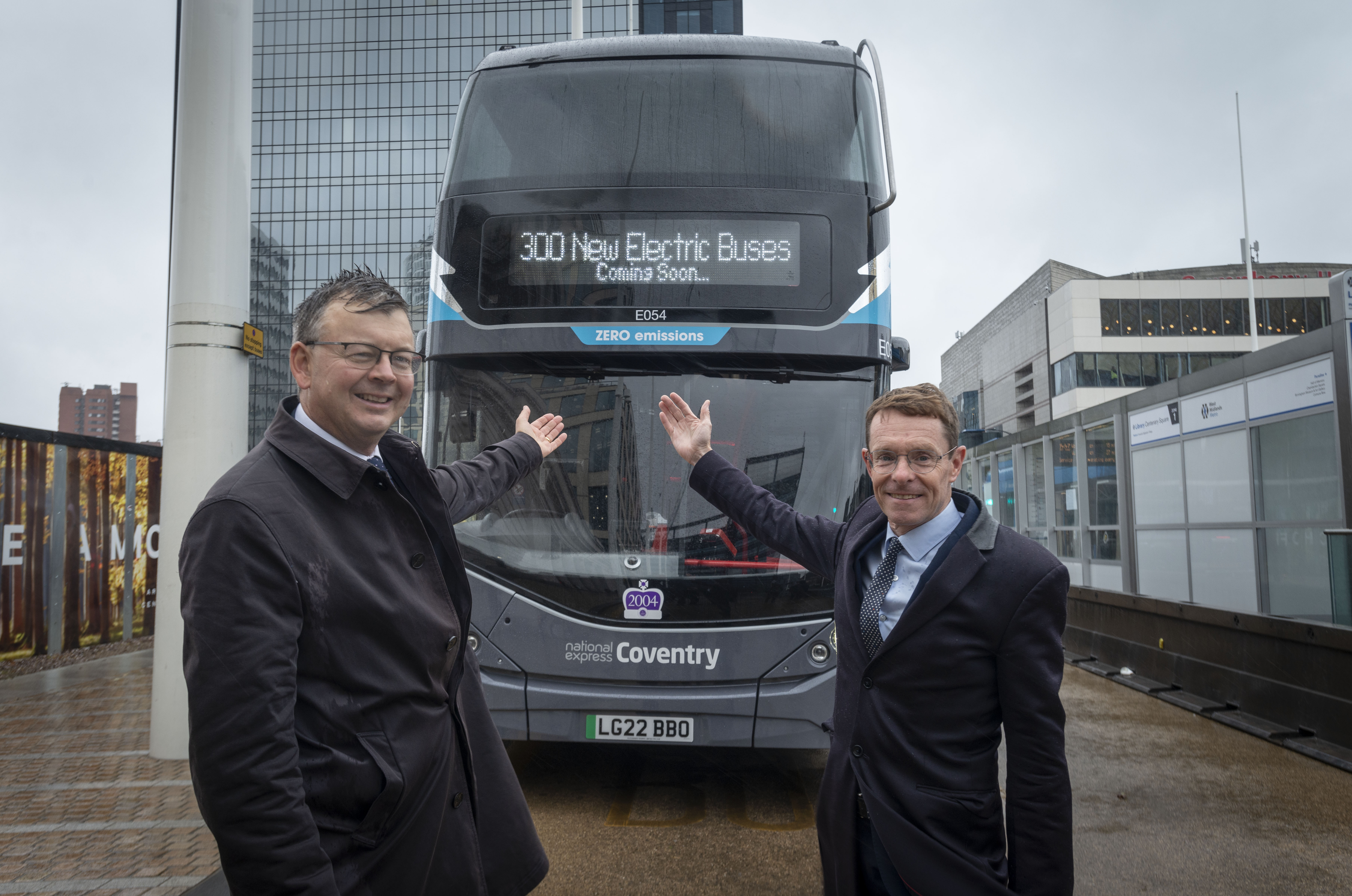 Tom Stables from National Express and West Midlands Mayor Andy Street with one of the new buses