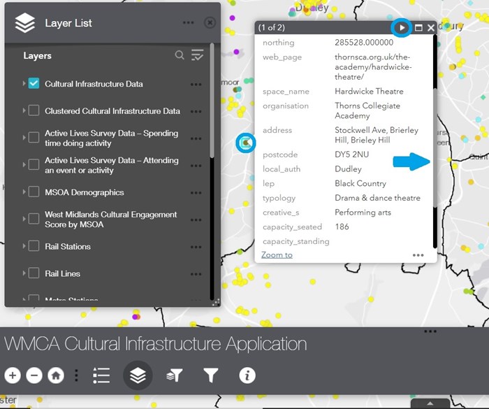 Screenshot of WMCA Cultural Infrastructure Application