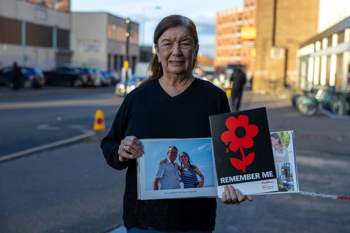 Lesley Bates, RoadPeace member whose husband’s life was taken in 2017, photographed for Road Safety Week