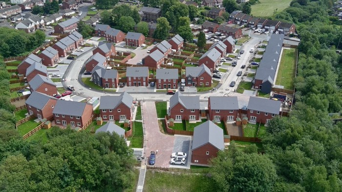 An aerial shot of the Cookley Works development