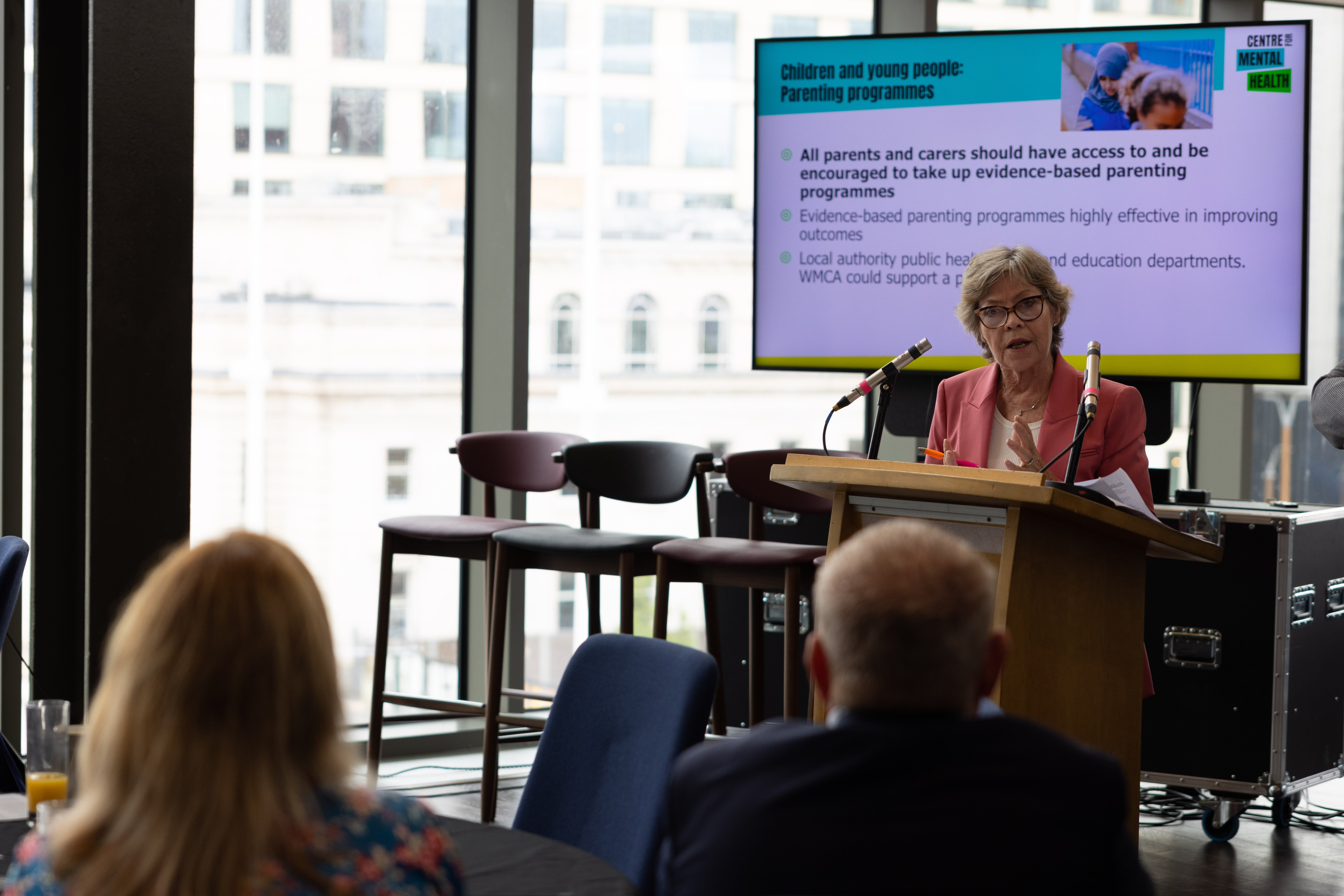 Cllr Izzi Seccombe, the WMCA’s wellbeing portfolio lead and leader of Warwickshire County Council, at the launch of the WM Mental Health Commission report.
