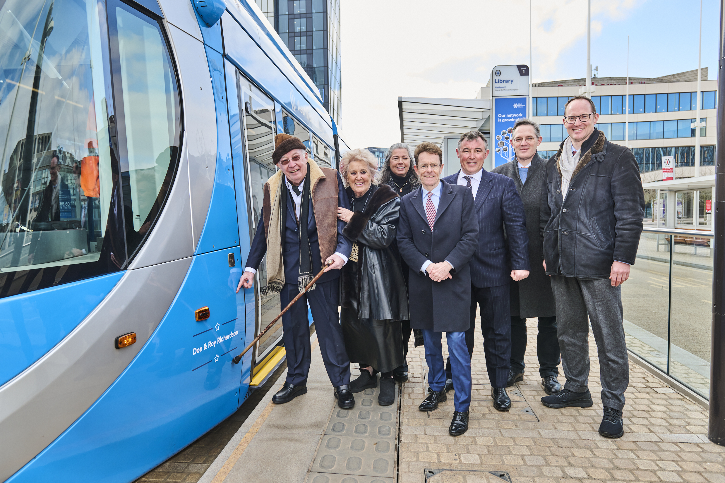 Roy Richardson and his family with the Mayor and the new tram