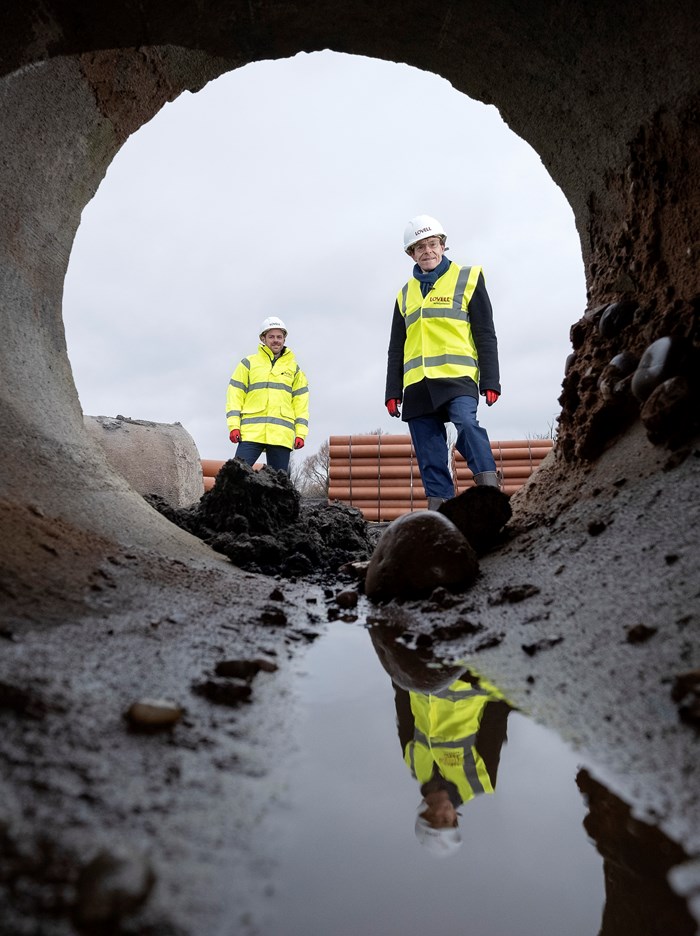 Andy Street, Mayor of the West Midlands (right) and Stuart Penn, regional managing director for Lovell at the Lockside housing development on the former Caparo steel works site in Walsall