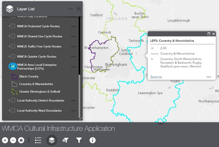 Screenshot of WMCA Cultural Infrastructure Application