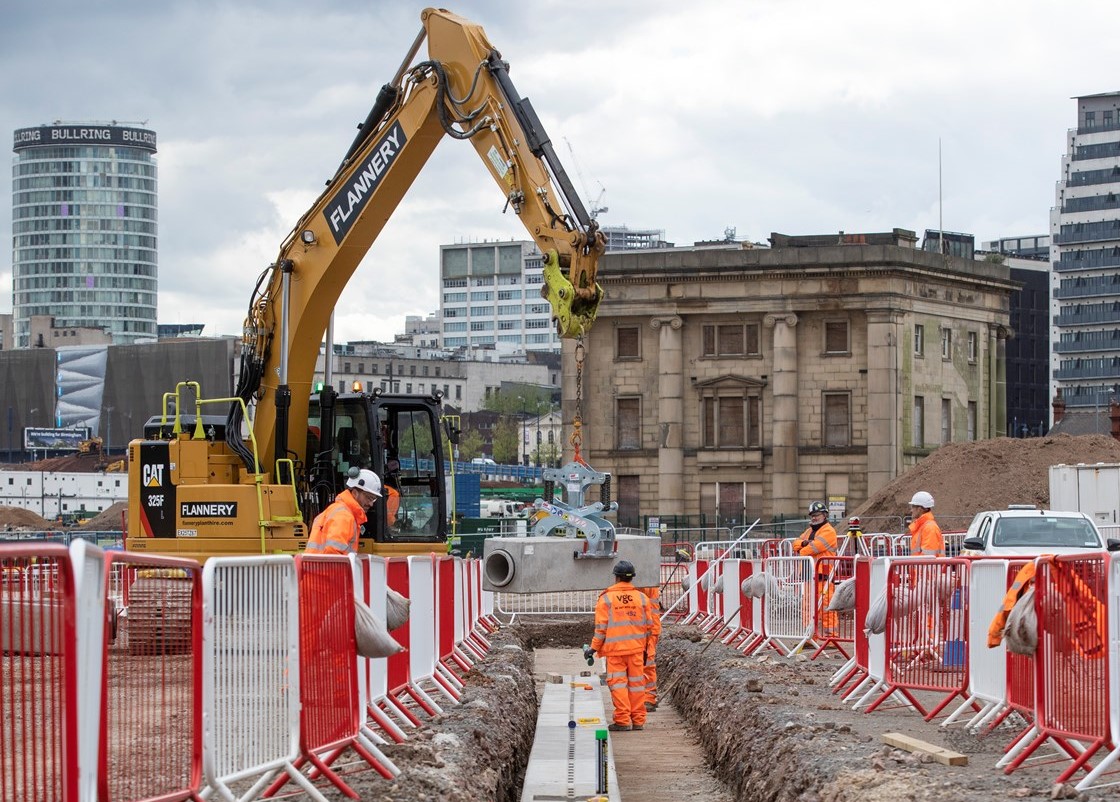 Drainage work at the HS2 Curzon Street station site