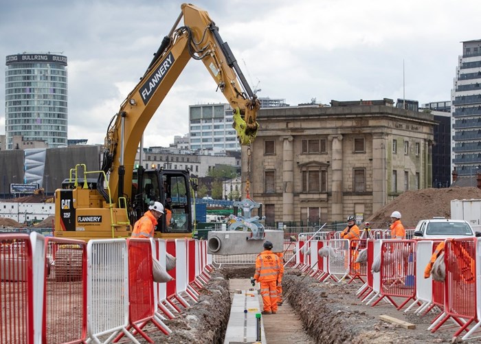 Drainage work at the HS2 Curzon Street station site