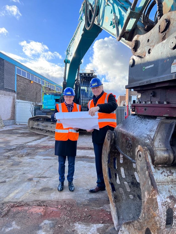 Andy Street, Mayor of the West Midlands (left) and Cllr Ian Courts, leader of Solihull council visiting the Kingshurst demolition site.