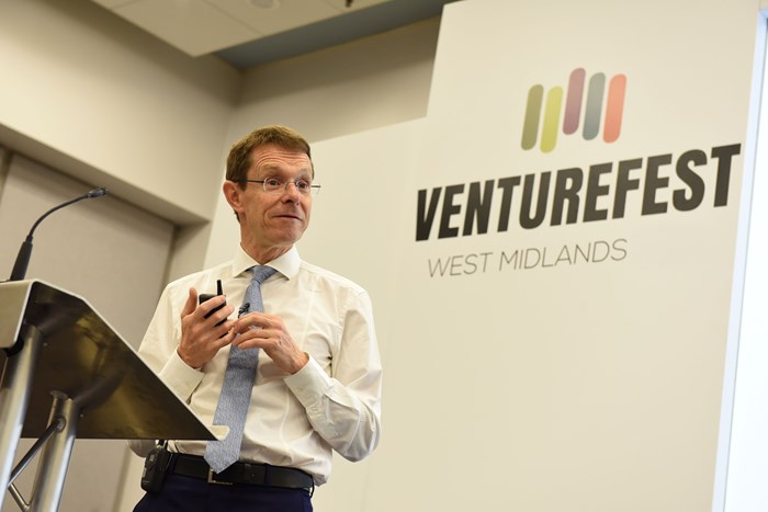 Andy Street, Mayor of the West Midlands, speaking at a previous Venturefest conference which brings entrepreneurs and investors together