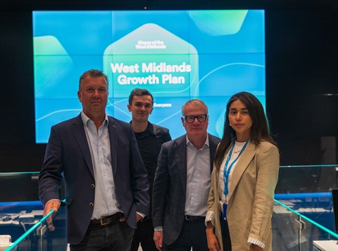 Mayor Richard Parker (second right) and Dan Cartter, SCC's director of innovation (left) with Rose Palacios and Callum Woodford, who are AI and innovation consultants at the global headquarters of IT service provider SCC.