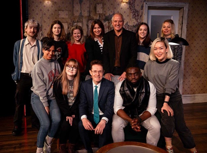 l-r: Dara Hughes, Tegan Payne, Angela Moran, Suzi Perry, Steve Bull, Eden Garrattley, Sophie Jolly (Bootcamp manager at Solihull College & University Centre) Front row: Fiona Wade, Laura Gilbert, Andy Street, Andre Reid, Vera Chok at the Grand Theatre, Wolverhampton.