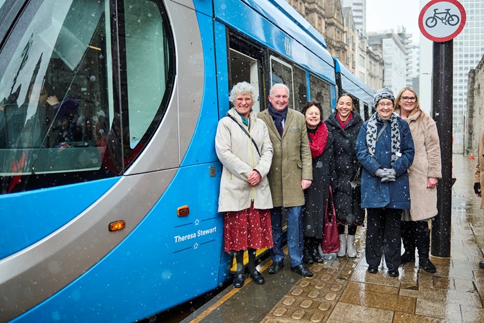 From left: Sabrina Stewart, Cllr Ian Ward (Birmingham City Council) , Lindsey Stewart, Sophie Allison (West Midlands Metro), Cllr Mary Locke (vice-chair WMCA Transport Delivery Committee) and Anne Shaw (Transport for West Midlands)