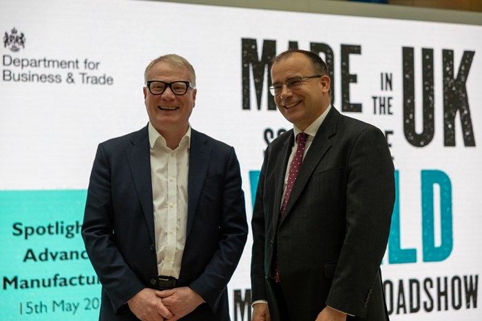 West Midlands Mayor Richard Parker and Gareth Thomas, Minister for Small Businesses and Exports, at the Made in the UK, Sold to the World export roadshow in Birmingham.