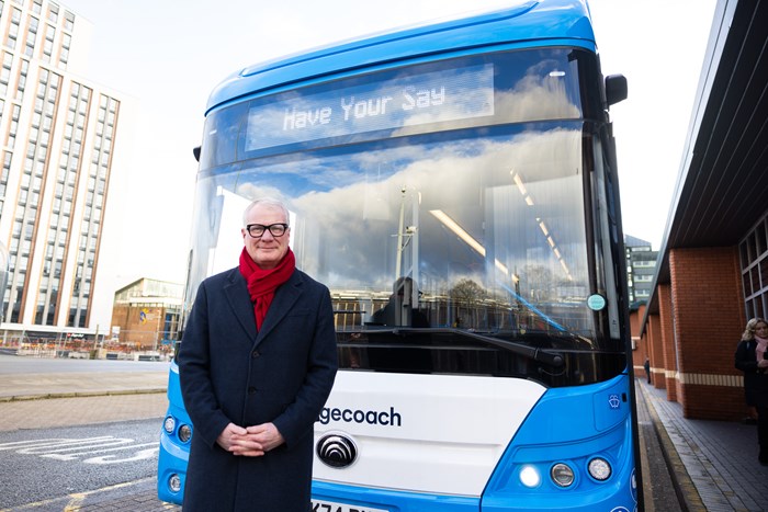 Richard Parker, Mayor of the West Midlands and WMCA chair, at Pool Meadow Bus Station in Coventry, promoting the launch of the consultation