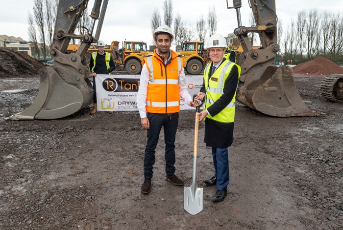 Mayank Gupta (left), managing director of Drywall Steel Sections Ltd, and Andy Street, Mayor of the West Midlands, on site at the firm's new factory in Wolverhampton