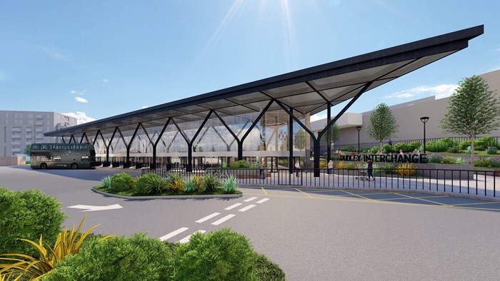 Image of Dudley Interchange design with roof over bus waiting areas