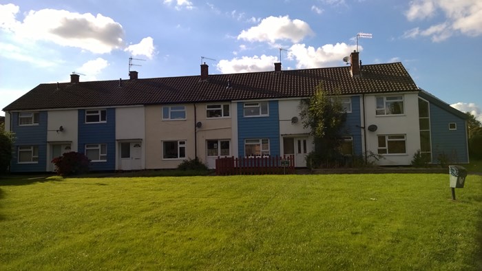 Colourful terraced houses in Redditch